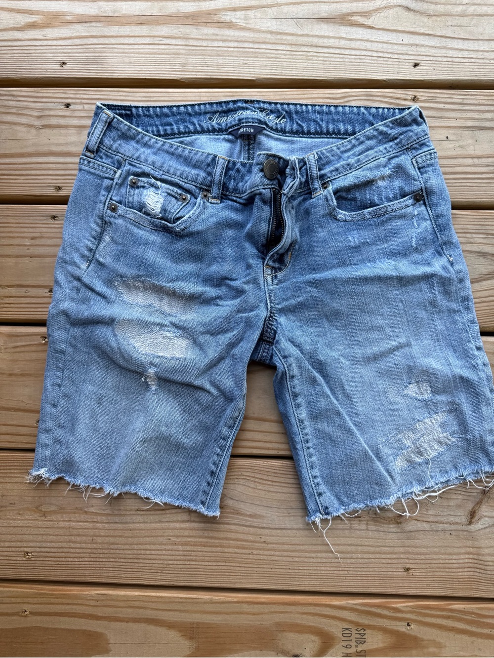 American Eagle Outfitters Light Blue Distressed Denim Bermuda Shorts